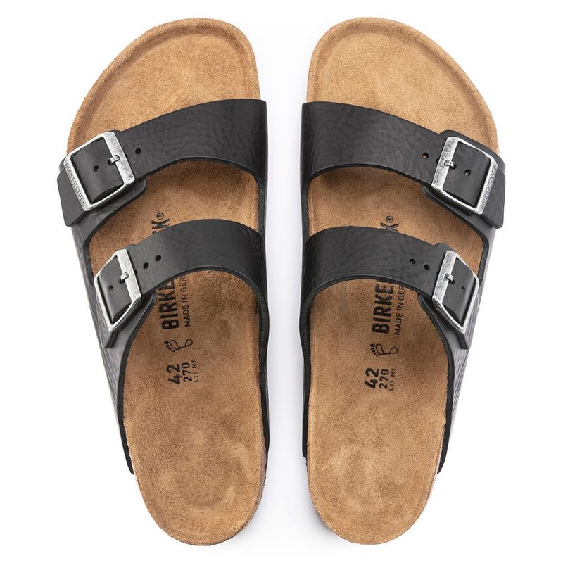 Birkenstock Arizona Vintage Wood Black Grip Naturskinn smal
