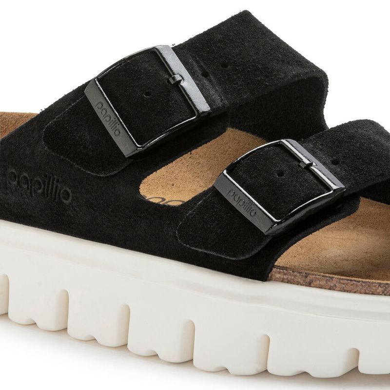 Birkenstock Arizona platform semsket skinn svart smal