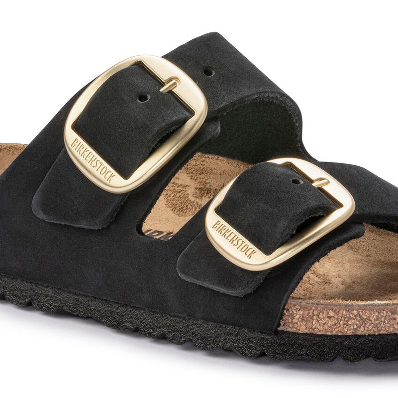 Birkenstock Arizona Big Buckle svart nubuck skinn smal