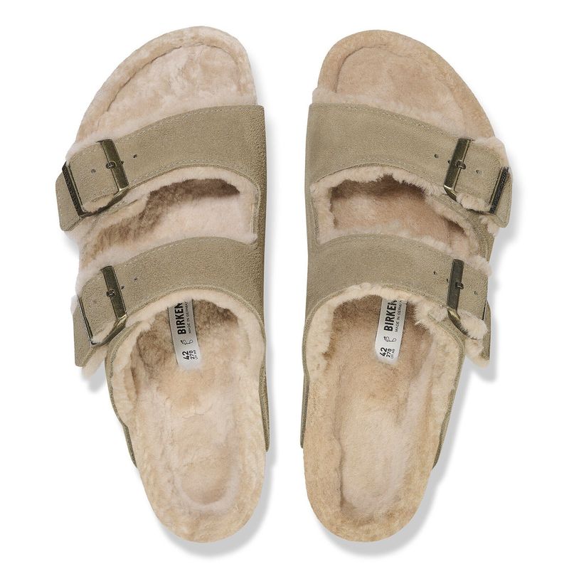 Birkenstock Arizona Shearling Taupe semsket skinn/lammeull smal