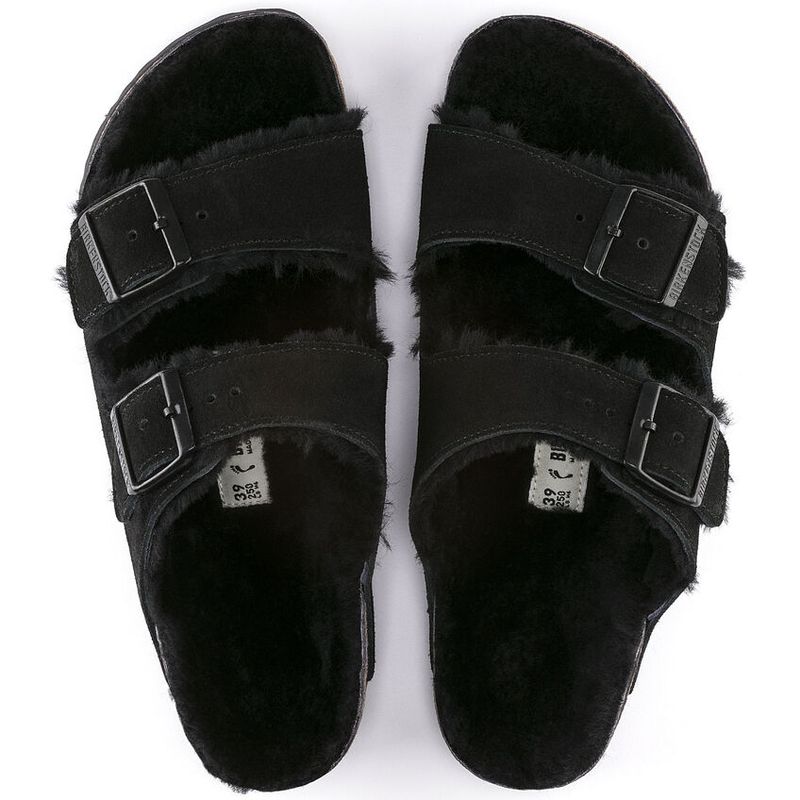 Birkenstock Arizona Shearling svart semsket skinn/lammeull smal