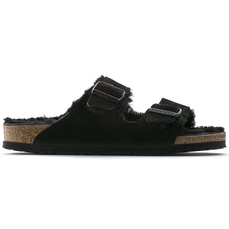 Birkenstock Arizona Shearling svart semsket skinn/lammeull smal