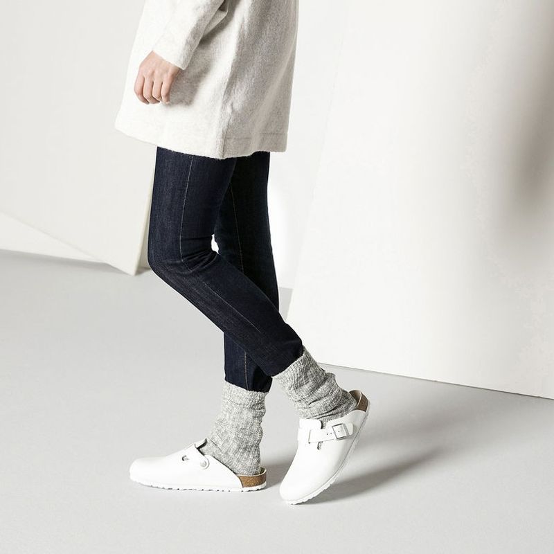 Birkenstock Boston Hvit skinn smal