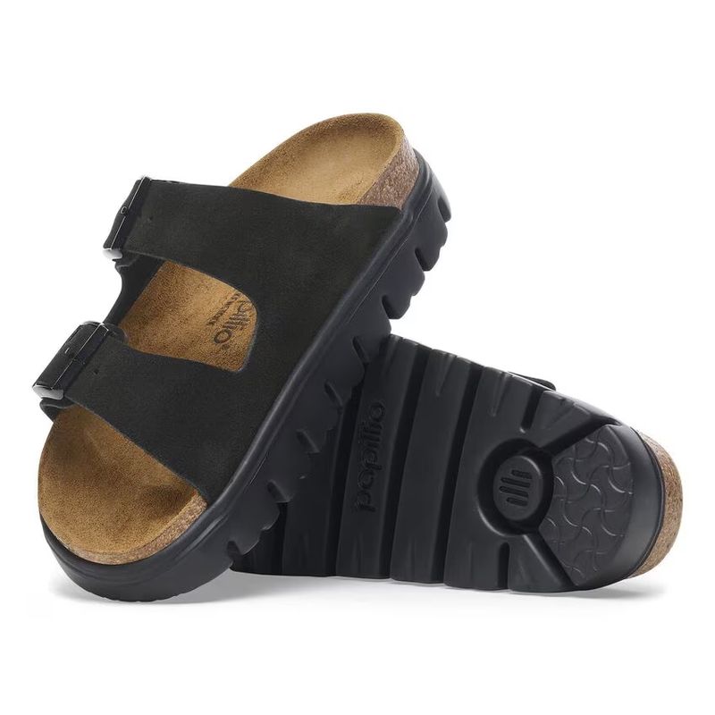Birkenstock Arizona platform semsket skinn svart smal