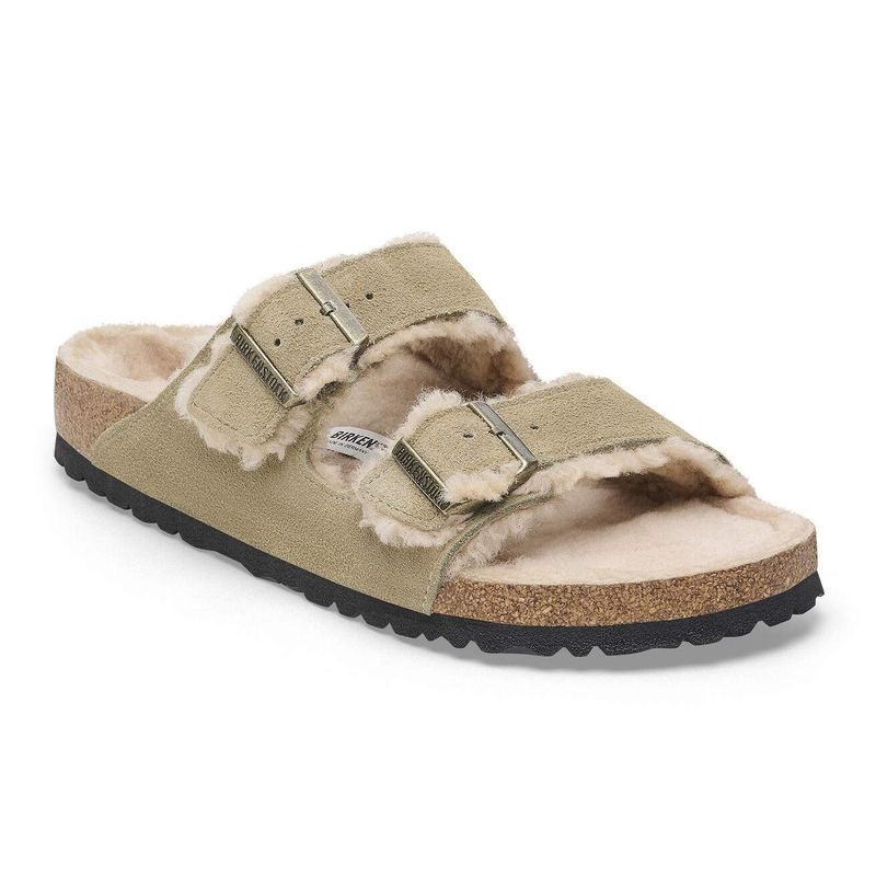 Birkenstock Arizona Shearling Taupe semsket skinn/lammeull smal