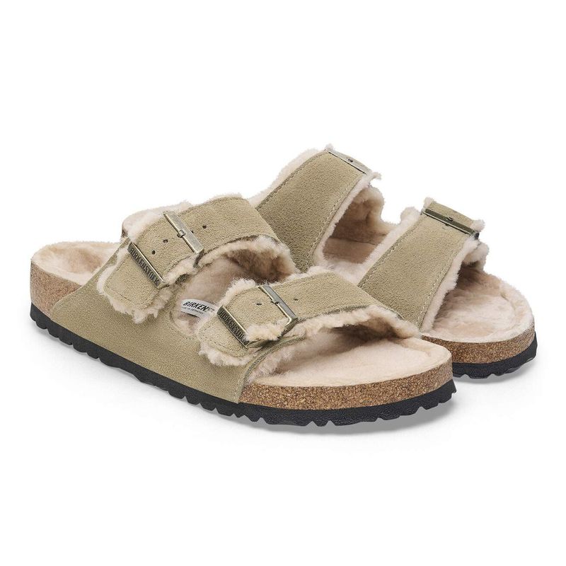 Birkenstock Arizona Shearling Taupe semsket skinn/lammeull smal