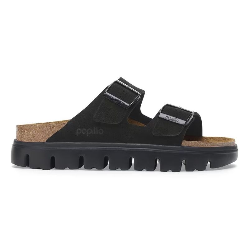 Birkenstock Arizona platform semsket skinn svart smal