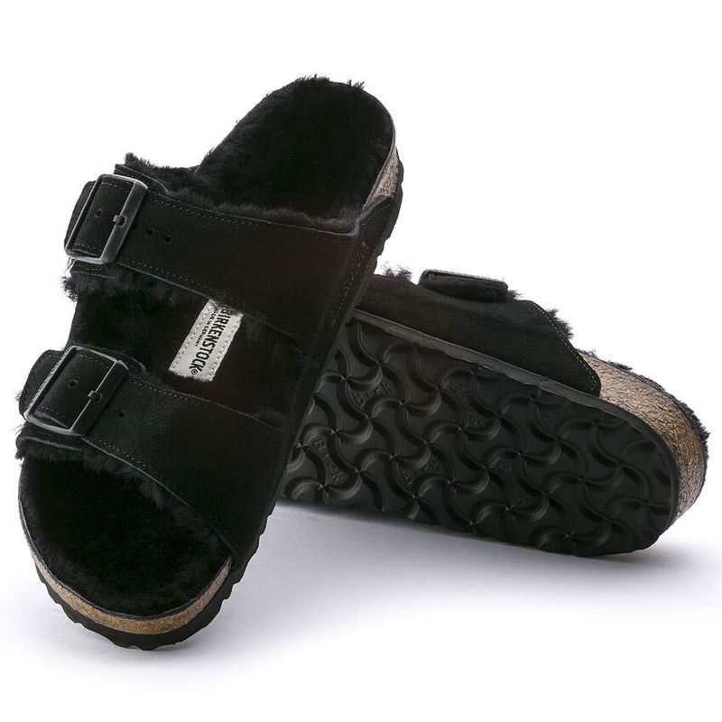 Birkenstock Arizona Shearling svart semsket skinn/lammeull smal