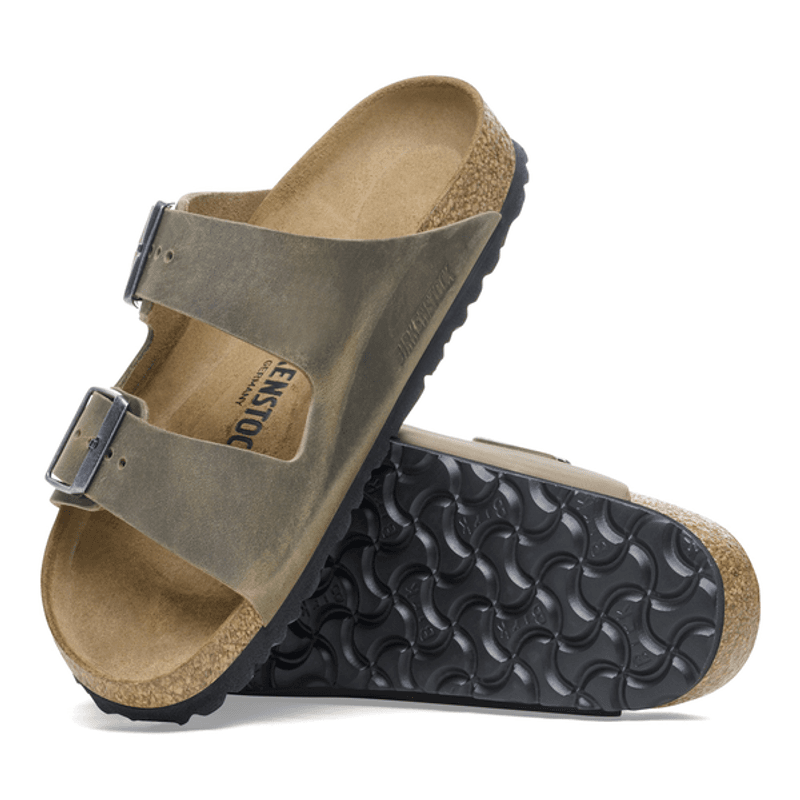 Birkenstock Arizona oljet skinn Faded Khaki smal