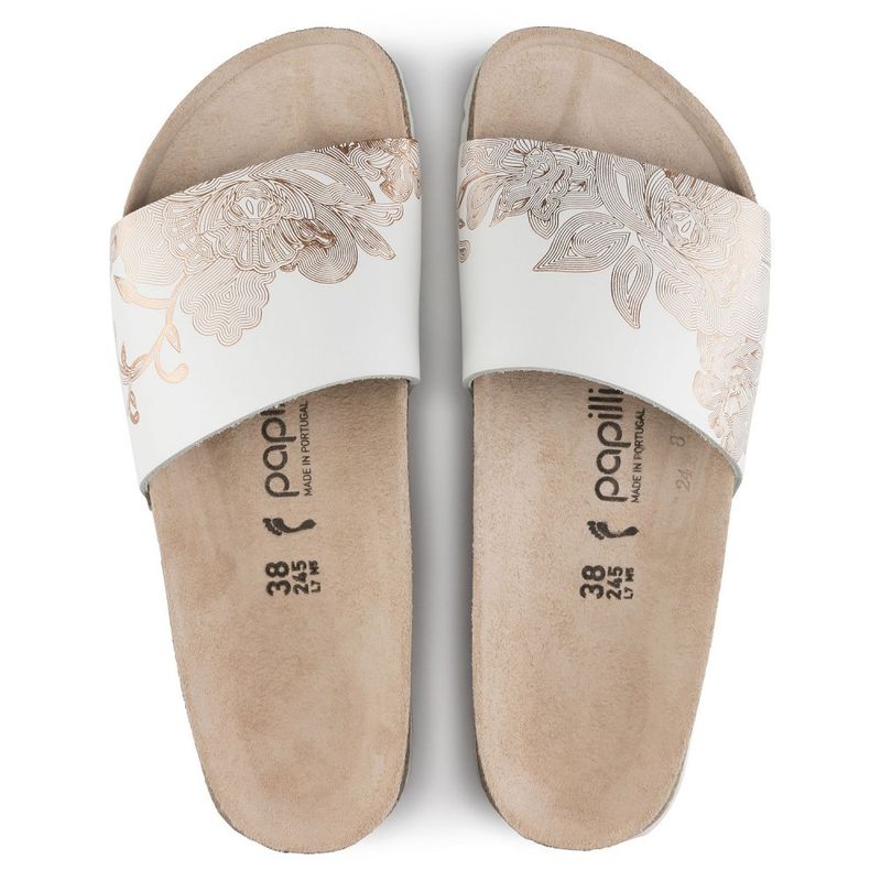 Birkenstock Papillio Cora ornaments hvit/rosegull skinn smal