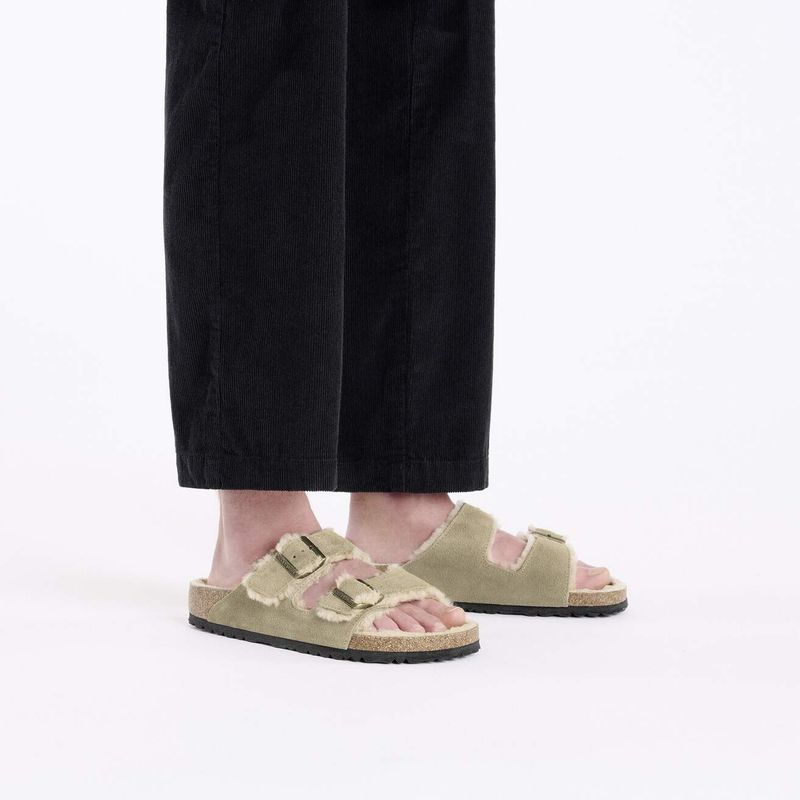 Birkenstock Arizona Shearling Taupe semsket skinn/lammeull smal