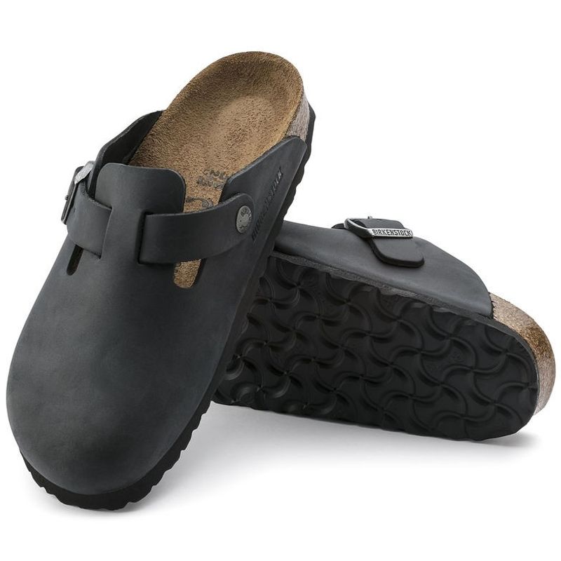 Birkenstock Boston Svart oljet skinn smal