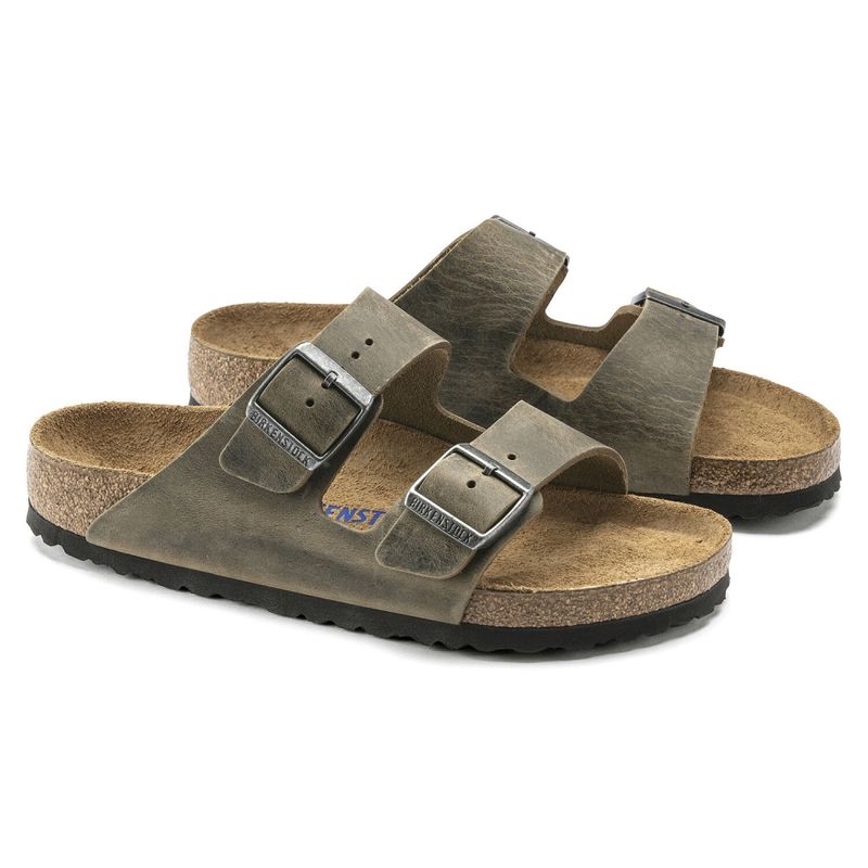 Birkenstock Arizona SFB Faded Khaki oljet skinn smal myk
