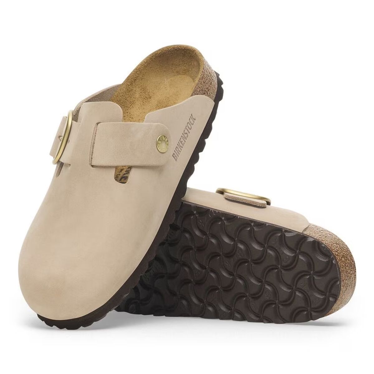 Birkenstock Boston Big Buckle Sandcastle skinn smal