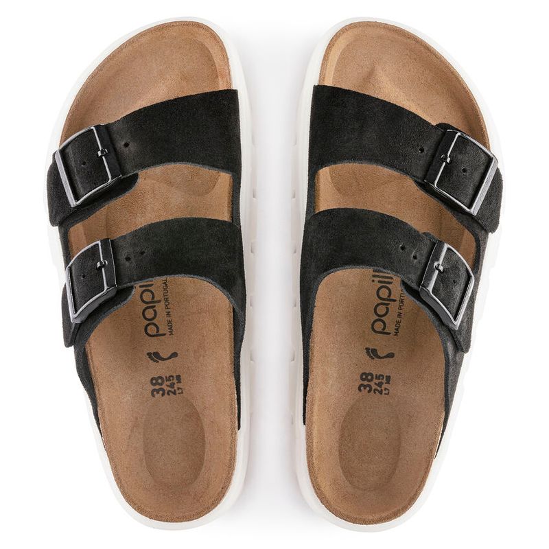 Birkenstock Arizona platform semsket skinn svart smal
