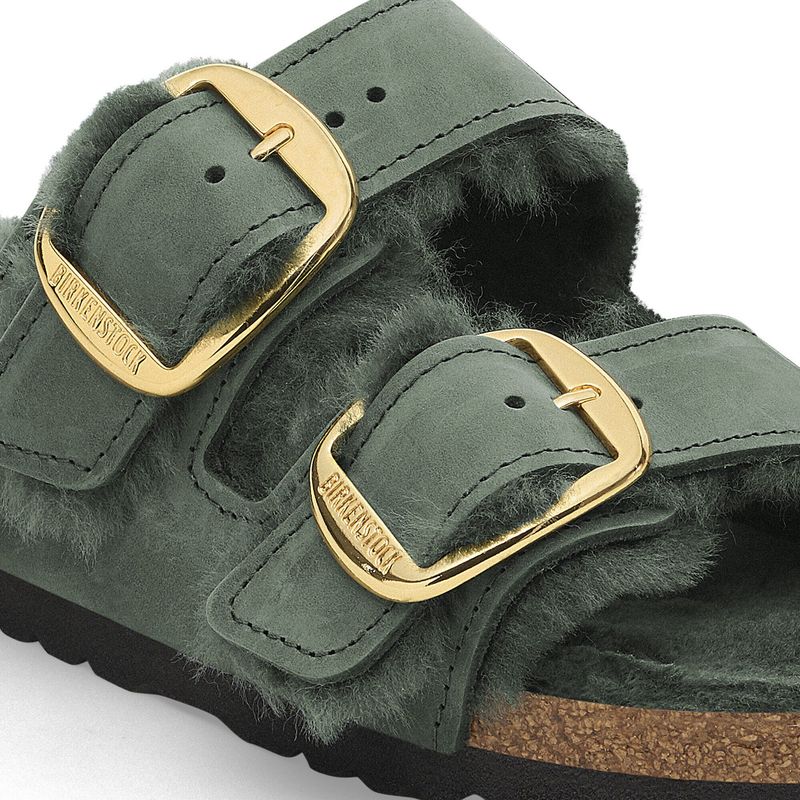 Birkenstock Arizona Big Buckle thyme oljet skinn lammeull smal