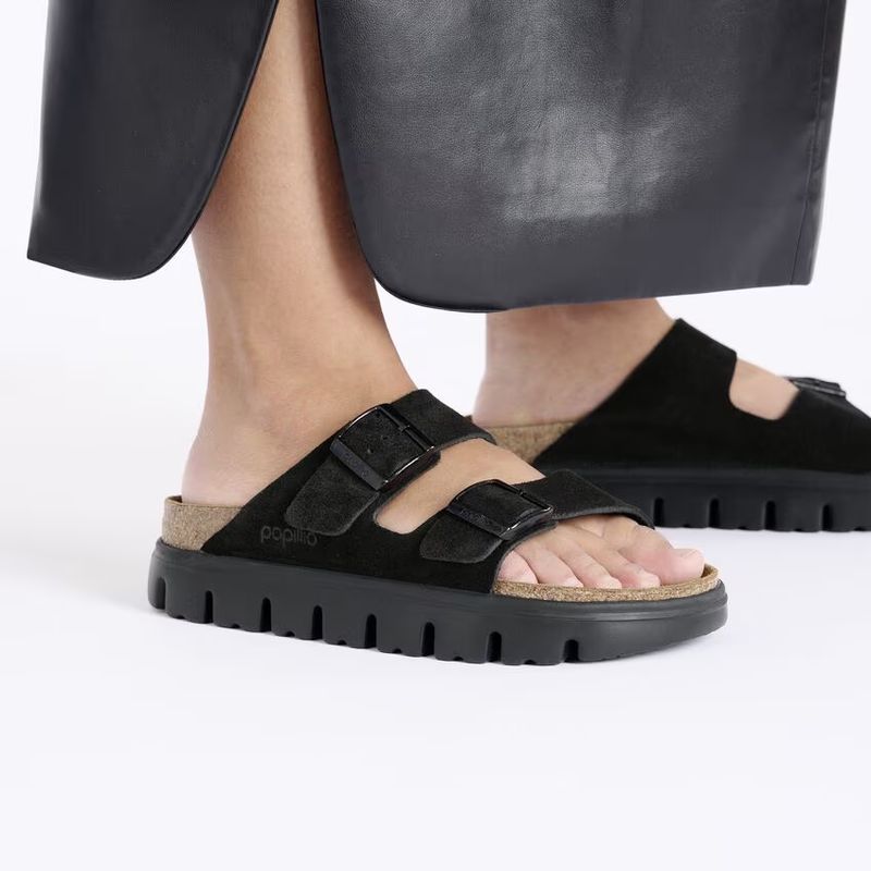 Birkenstock Arizona platform semsket skinn svart smal